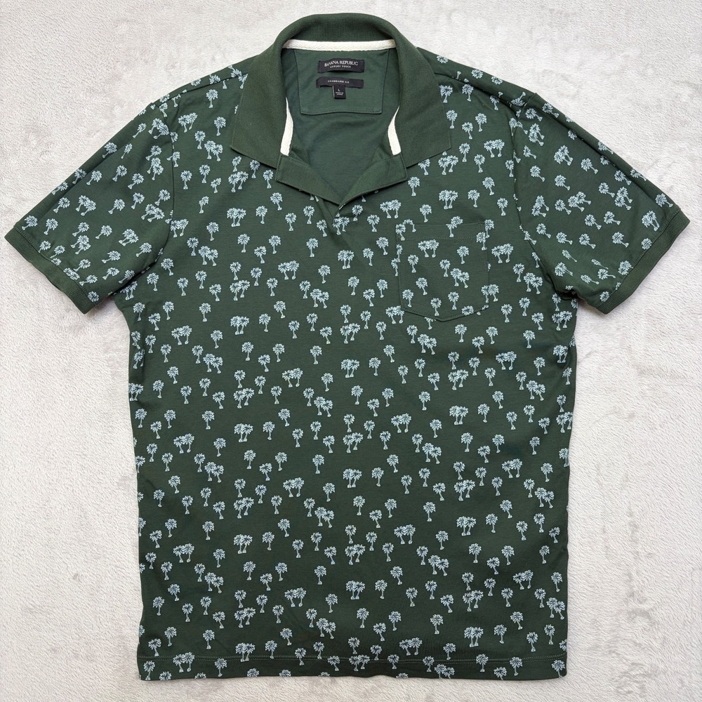 Banana Republic Standard Fit Johnny Collar Luxury Touch Polo L green palms slim